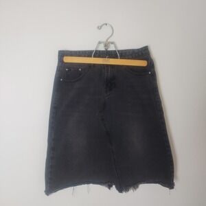Inherit Denim Skirt Women's 4/6 Black Frayed Hem Distressed Grunge Edgy